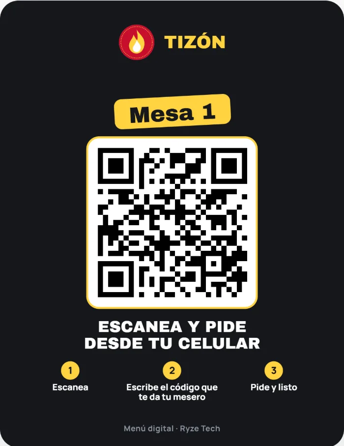 Tarjetita oscura con el QR de la mesa 1.